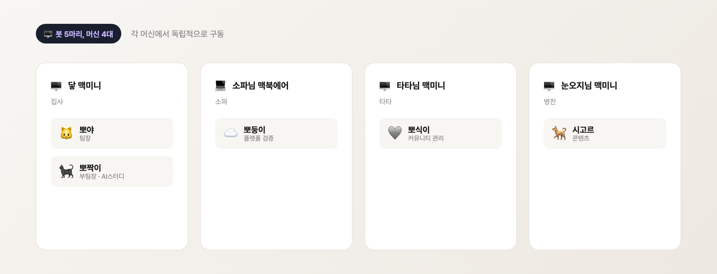 봇 5마리, 머신 4대